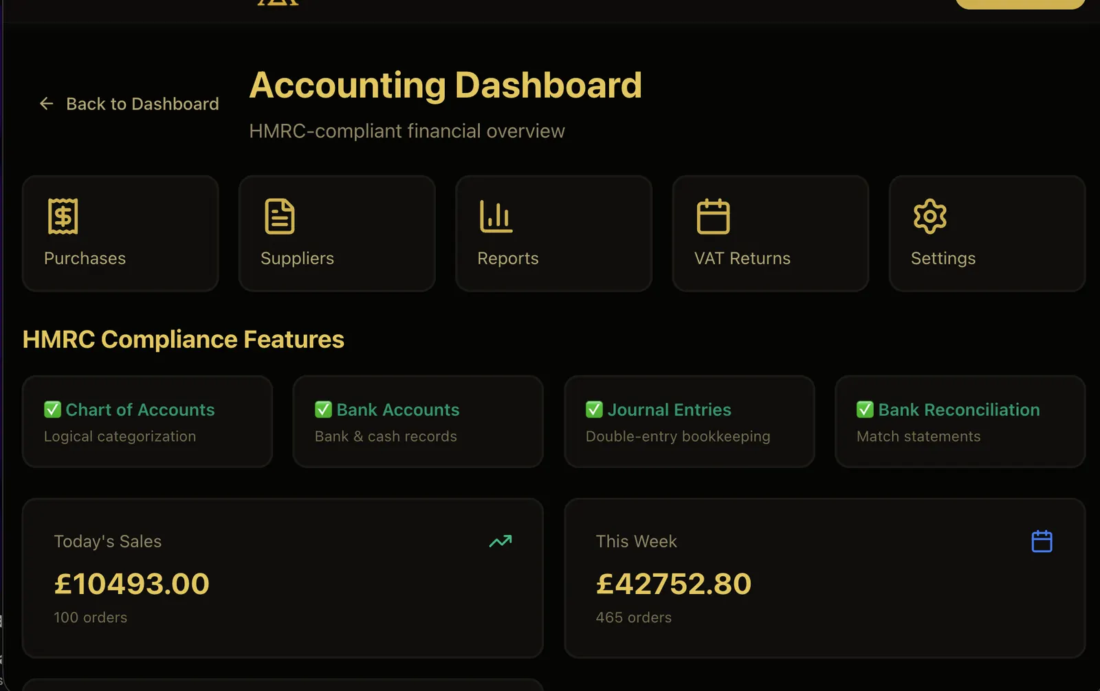 Hostora accounting dashboard with HMRC compliance features